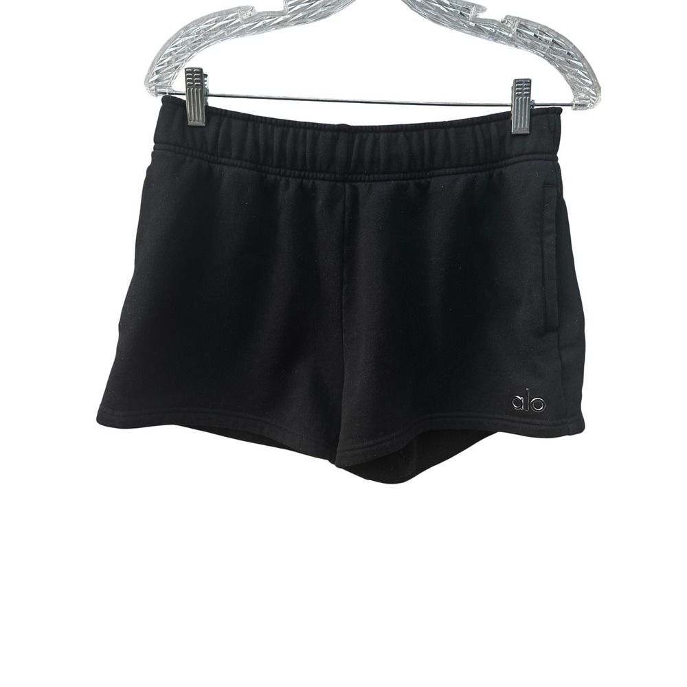 Alo Yoga Accolade Sweat Shorts Black Fleece Drawstring Athleisure Loungewear M